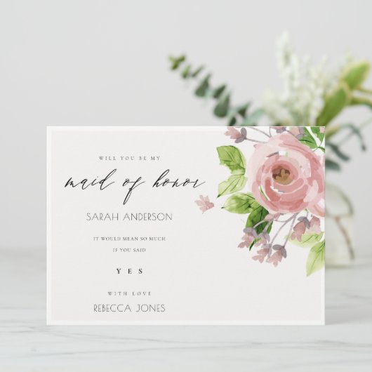 ZACHTE ZWART PINK WATERVERF FLORAAL GEMAAKT UIT HO KAART (Staand voorkant)