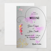 Zachte zwart-wit trouwkaart met bloemen kaart (Voorkant / Achterkant)