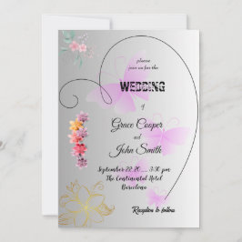 Zachte zwart-wit trouwkaart met bloemen kaart