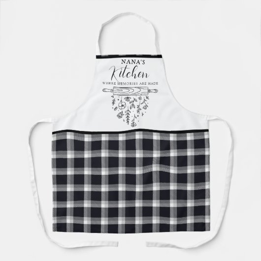 Zachte zwart-witbuffelruitjes Nana's Keuken Schort (Voorkant)