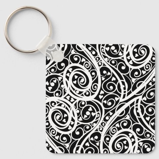Zachte zwart witte harten patroon sleutelhanger (Voorkant)
