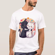 Zachte Zwart-Witte Kattenknuffel Liefde Hartjes T-