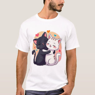 Zachte Zwart-Witte Kattenknuffel Liefde Hartjes T- T-shirt