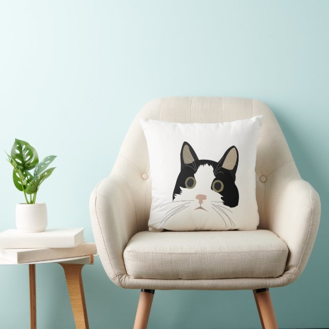 Zachte Zwarte en Witte Kat Kussen (Stoel)