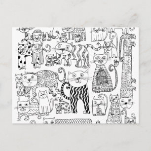 Zachte Zwarte en Witte Kittige Kat Patroon Briefkaart