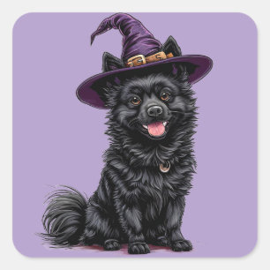 Zachte Zwarte Halloween Honden Heksenhoed Spoken P Vierkante Sticker