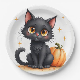 Zachte Zwarte Halloween Kat Papieren Borden Bordje