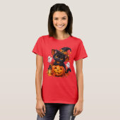 Zachte Zwarte Kat Halloween Pompoen Basic T-Shirt (Voorkant volledig)