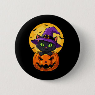 Zachte Zwarte Kat Heksenhoed In Pompoen Vrouwen Ma Ronde Button 5,7 Cm
