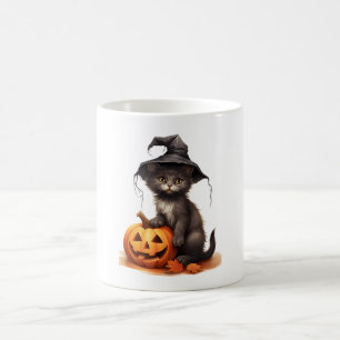 Zachte Zwarte Kat Heksenhoed Pompoen Halloween Kos Koffiemok