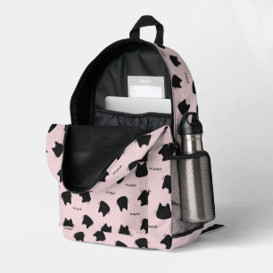 Zachte Zwarte Kat Patroon Roze Meow Kitty Bedrukte Rugzak