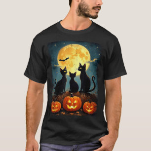 Zachte Zwarte Kat Pompoen Halloween Kostuum Herfst T-shirt