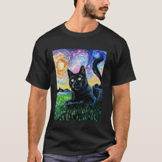 Zachte Zwarte Kat Zonsondergang Kleurrijk Schilder T-shirt