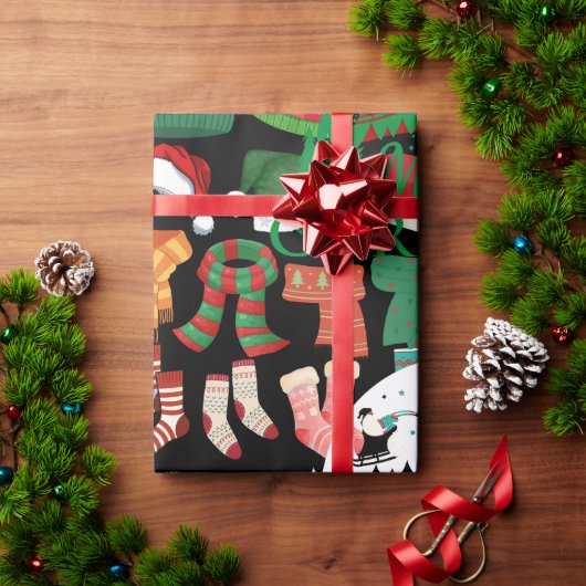 Zachte zwarte Kerstmutsen Sjaals & Sokken Cadeaupapier (Feestdagen Geschenken)