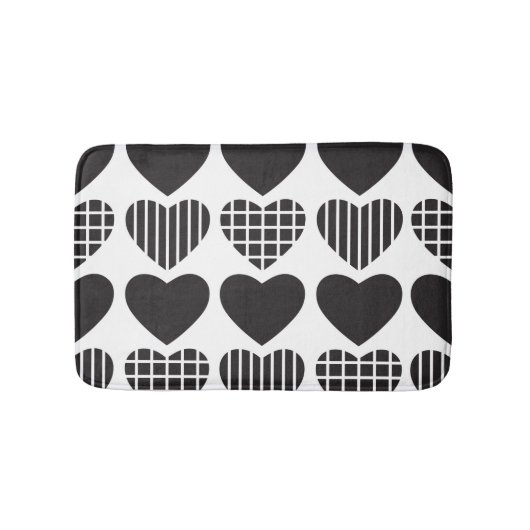 Zachte Zwarte Liefdes Hartjes Patroon Badmat (Voorkant)
