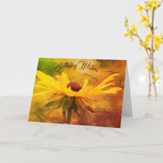 Zachte zwarte, met Susan Flower Art Birthday Kaart (Gele Bloem)