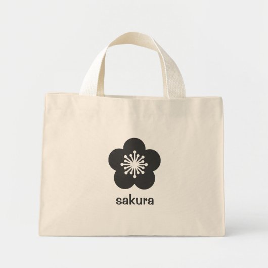 Zachte Zwarte Sakura Bloesem Silhouet Mini Tote Bag (Voorkant)