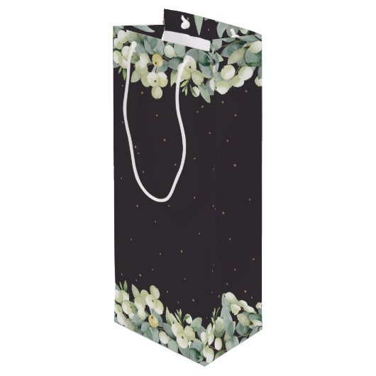 Zachte zwarte Snowberry+Eucalyptus Kerst/Vakantie Wijn Cadeautas (Achterkant Gekanteld)