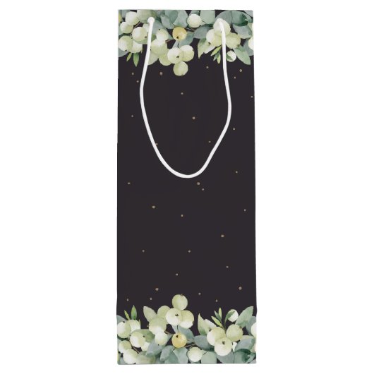 Zachte zwarte Snowberry+Eucalyptus Kerst/Vakantie Wijn Cadeautas (Achterkant)