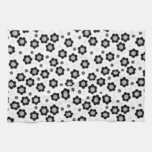Zachte zwarte witte bloemen Handdoek (Horizontaal)