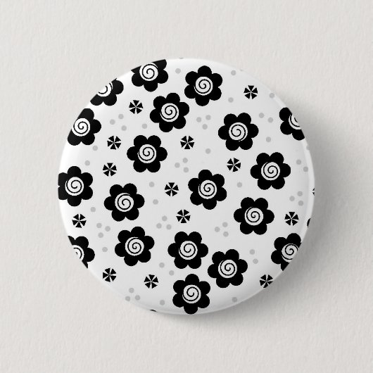 Zachte zwarte witte bloemen Knop Ronde Button 5,7 Cm (Voorkant)