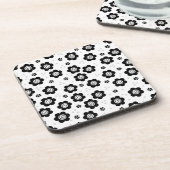 Zachte zwarte witte bloemen Kurken onderzetter (Linkerzijde)