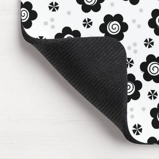 Zachte zwarte witte bloemen muismat (Hoek)