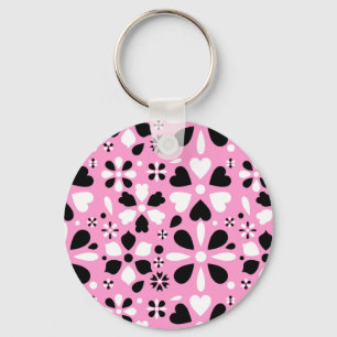 Zachte zwarte witte bloemen sleutelhanger