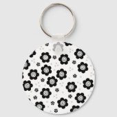 Zachte zwarte witte bloemen Sleutelhanger (Voorkant)
