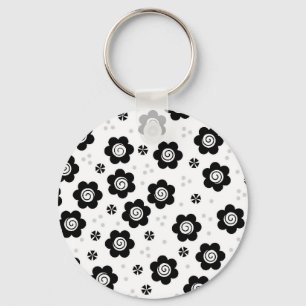 Zachte zwarte witte bloemen Sleutelhanger