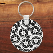 Zachte zwarte witte bloemen Sleutelhanger (Voorkant)