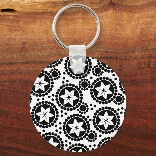 Zachte zwarte witte bloemen Sleutelhanger (Voorkant)