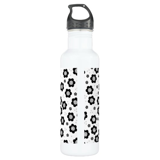 Zachte zwarte witte bloemen waterfles (Achterkant)