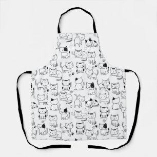 Zachte Zwarte Witte Doodlekatten Patroon Schort