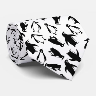 Zachte zwarte witte pinguïn patroon witte achtergr stropdas
