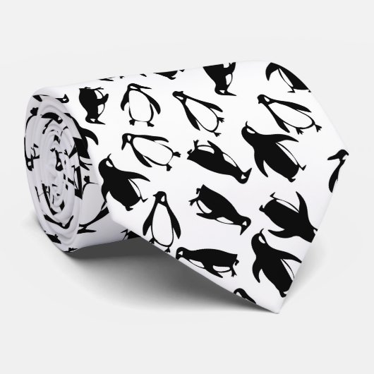 Zachte zwarte witte pinguïn patroon witte achtergr stropdas (Opgerold)