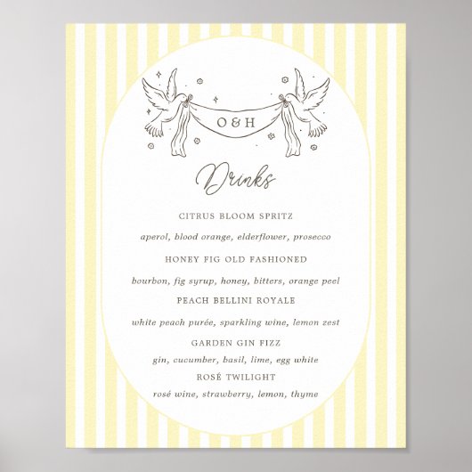 Zachtegelen Strepen Whimsical Bar Menu Poster (Voorkant)