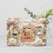 Zachtegouden barokke bloem fotolijstjes collage feestdagenkaart (Staand voorkant)