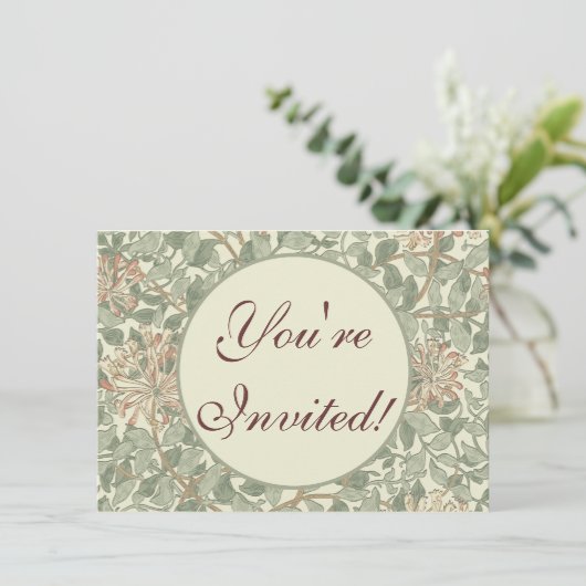 Zachtegroen antieke William Morris Kamperfoelie Kaart (Staand voorkant)