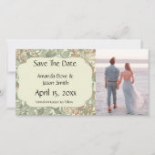Zachtegroen antieke William Morris Kamperfoelie Save The Date (Voorkant)