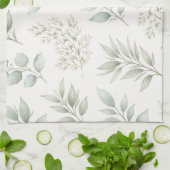 Zachtegroen botanisch bladpatroon theedoek (Gevouwen)
