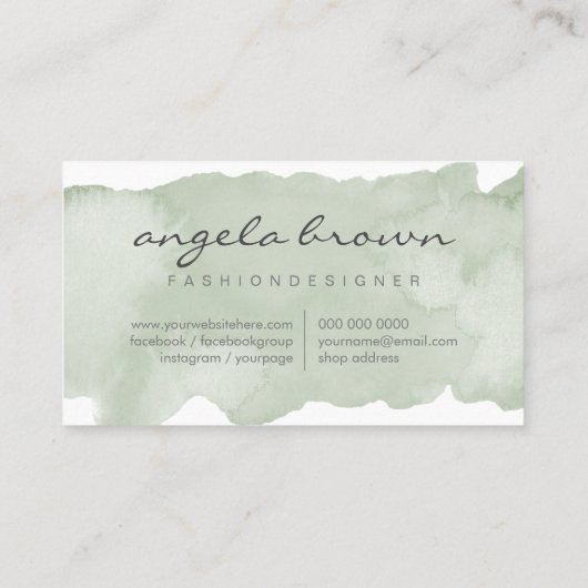 Zachtegroen Schilderij Abstracte Kwast Aquarel Visitekaartje (Achterkant)