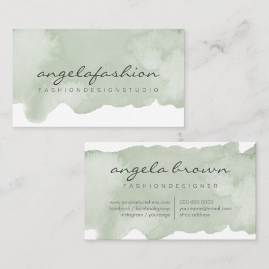 Zachtegroen Schilderij Abstracte Kwast Aquarel Visitekaartje (Voorkant / Achterkant)