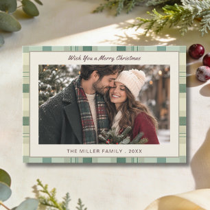 Zachtegroene kerst-plaid fotokaart kaart