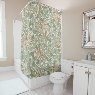Zachtegroene vintage William Morris kamperfoelie Douchegordijn