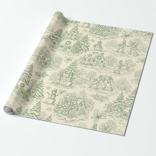 Zachtegroene winterdorps toilepatroon cadeaupapier