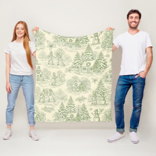 Zachtegroene winterdorps toilepatroon fleece deken