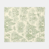 Zachtegroene winterdorps toilepatroon fleece deken (Voorkant (Horizontaal))