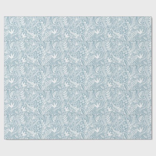 Zachter Blauw Botanisch Inpakpapier | Elegant Hand (Vlak)