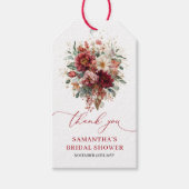 Zachter dieprode bloemige herfst bruiloftsshower c cadeaulabel (Voorkant)